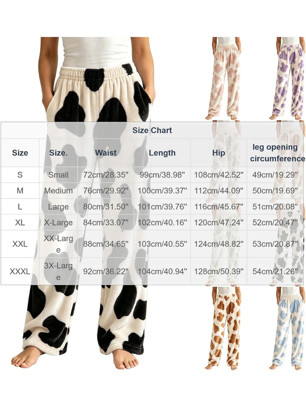 Cozy Fleece Blue Cow print Lounge pants - Picture 4 of 8